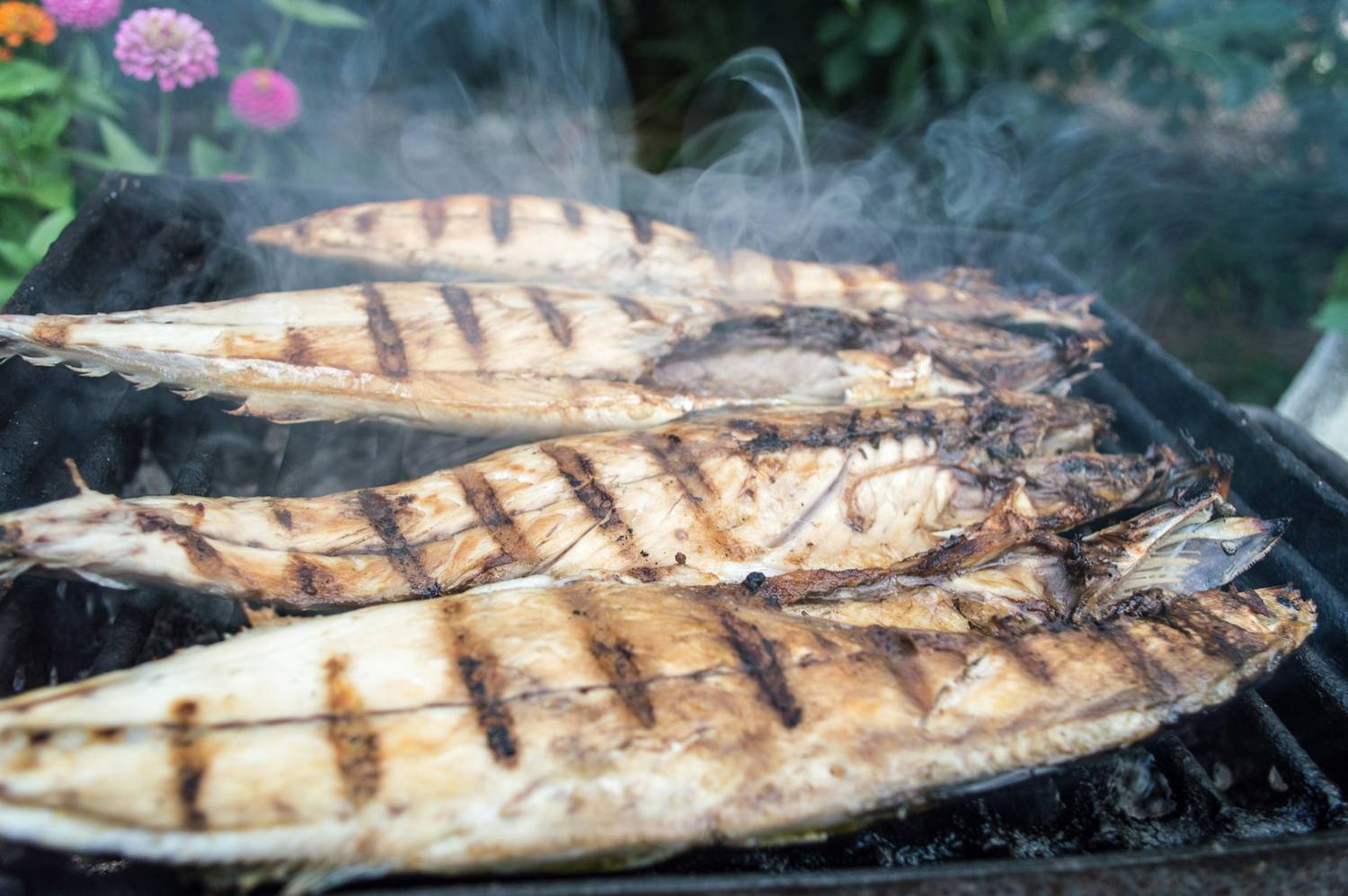 Fresh food cooking over open flames
